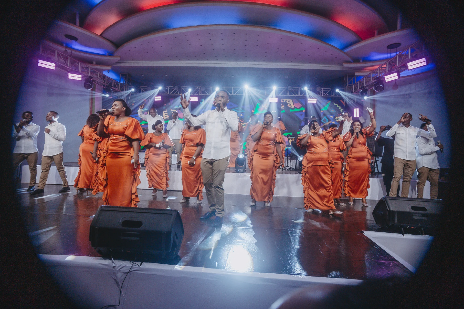 Group performing together on a stage